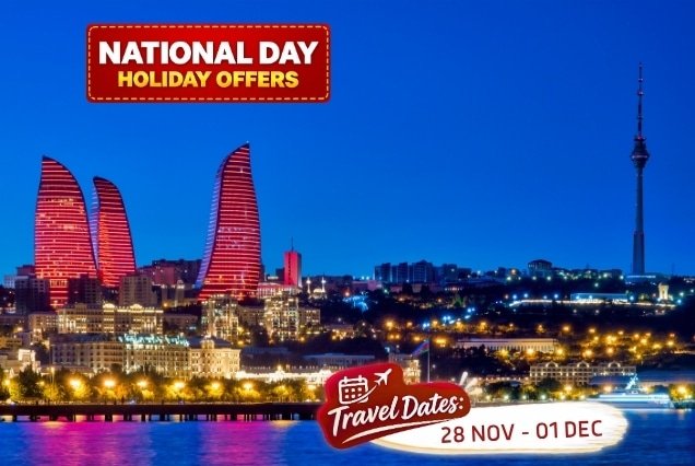 Azerbaijan Holiday Package - Baku coastline skyline for UAE National Day Offers