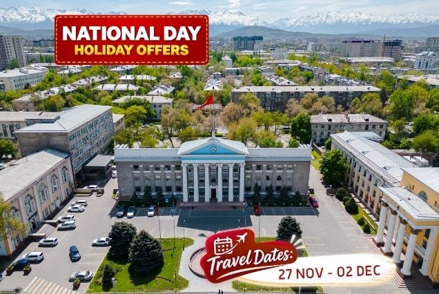 Kyrgyzstan Tour Package - Bishkek cityscape with Tian Shan mountains