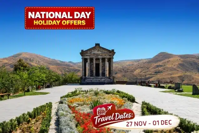 Armenia Holiday Package - Garni Temple with mountain landscape backdrop
