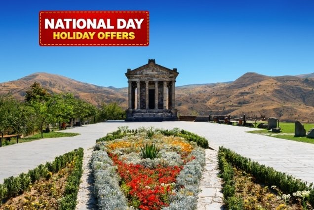 Armenia Holiday Package - Garni Temple with mountain landscape backdrop