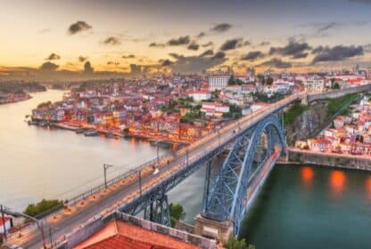 Dom Luís I Bridge over the Douro River in Porto, a scenic highlight of Portugal tour packages from Dubai, UAE.