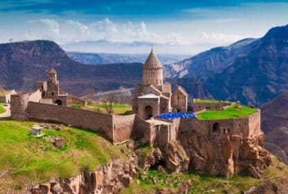 Ancient Tatev Monastery on a cliffside in Armenia, featured in Armenia holiday packages from Dubai and UAE.