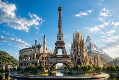 Collage of the Eiffel Tower and Colosseum representing Europe tour packages from Dubai.
