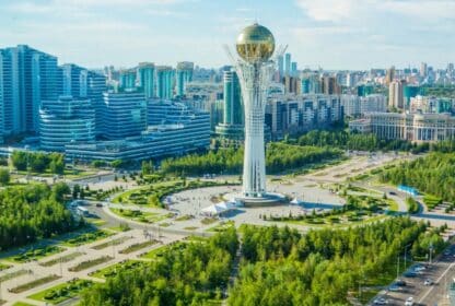 Bayterek Tower monument in Astana cityscape, a top destination for Kazakhstan holiday packages from Dubai.