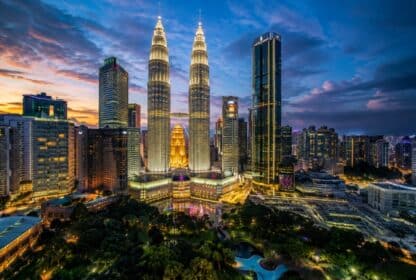 Illuminated Petronas Twin Towers skyline for Malaysia holiday packages from Dubai, UAE.