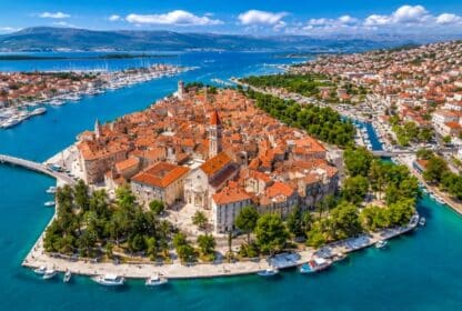 Aerial view of Trogir island old town in Croatia, featured in holiday packages from Dubai, UAE.