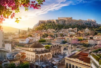 Athens Acropolis and ancient ruins at sunset, featured in Greece holiday packages from Dubai.