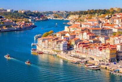 Panoramic view of Porto's Douro River in Portugal, featured in holiday tour packages from Dubai, UAE.