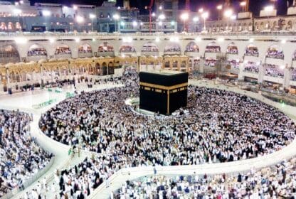 Pilgrims performing Tawaf around the Holy Kaaba in Makkah, featuring premium Umrah packages from Dubai, UAE.