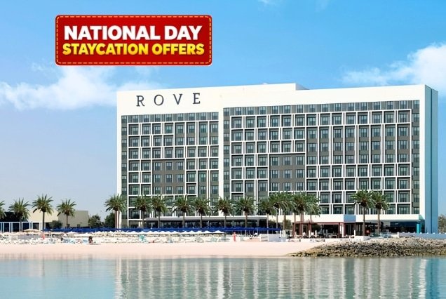 Rove Al Marjan Island hotel exterior and beach – National Day Staycation Offer